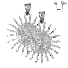 Sterling Silver 37mm Sun Earrings (White or Yellow Gold Plated)