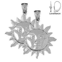 Sterling Silver 36mm Sun Earrings (White or Yellow Gold Plated)