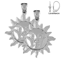 Pendientes de sol de plata de ley de 36 mm (chapados en oro blanco o amarillo)