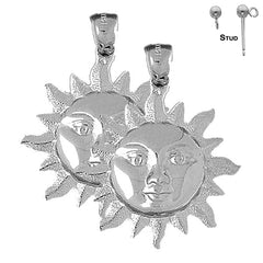 Sterling Silver 36mm Sun Earrings (White or Yellow Gold Plated)