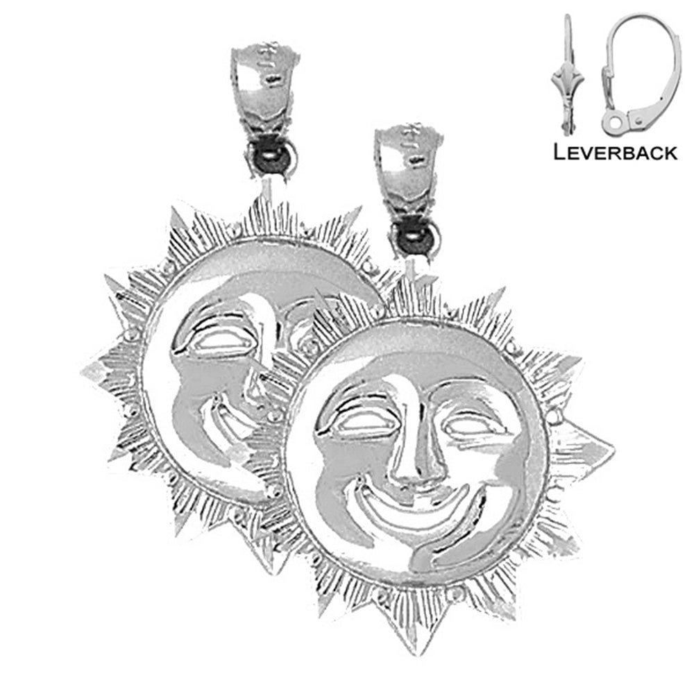 Pendientes de sol de plata de ley de 31 mm (chapados en oro blanco o amarillo)