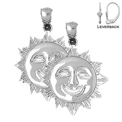 Pendientes de sol de plata de ley de 31 mm (chapados en oro blanco o amarillo)