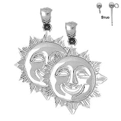 Pendientes de sol de plata de ley de 31 mm (chapados en oro blanco o amarillo)