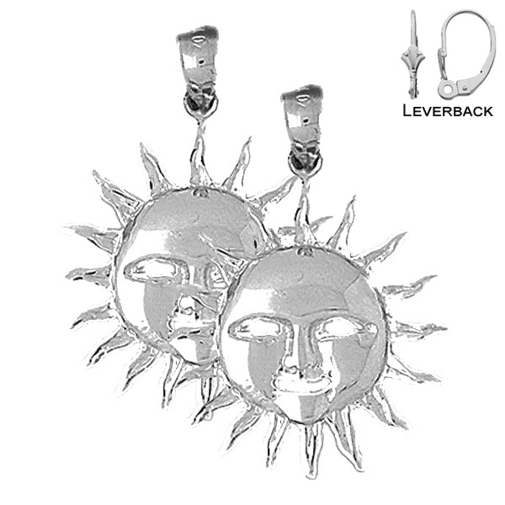 Pendientes de sol de plata de ley de 31 mm (chapados en oro blanco o amarillo)