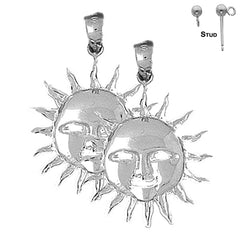 Pendientes de sol de plata de ley de 31 mm (chapados en oro blanco o amarillo)