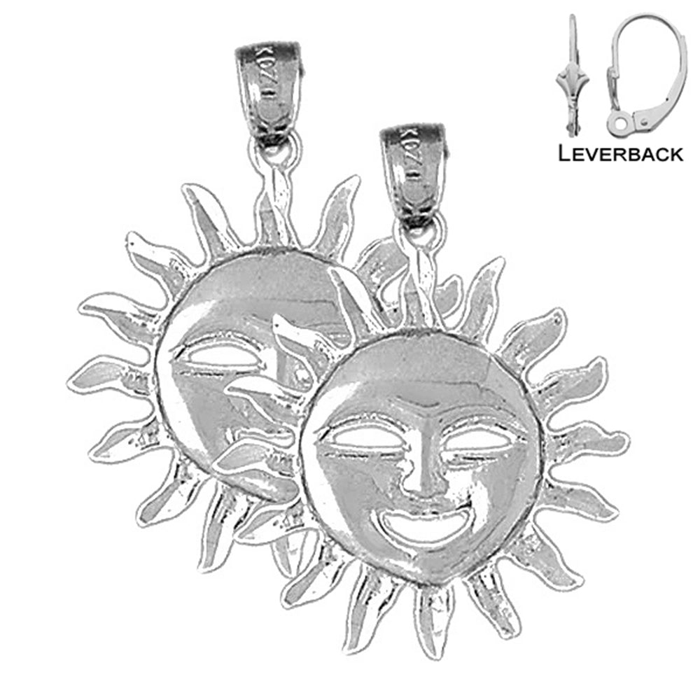 Pendientes de sol de plata de ley de 31 mm (chapados en oro blanco o amarillo)