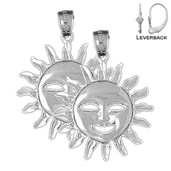 Pendientes de sol de plata de ley de 31 mm (chapados en oro blanco o amarillo)