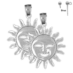 Sterling Silver 31mm Sun Earrings (White or Yellow Gold Plated)