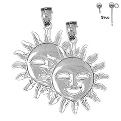 Pendientes de sol de plata de ley de 31 mm (chapados en oro blanco o amarillo)