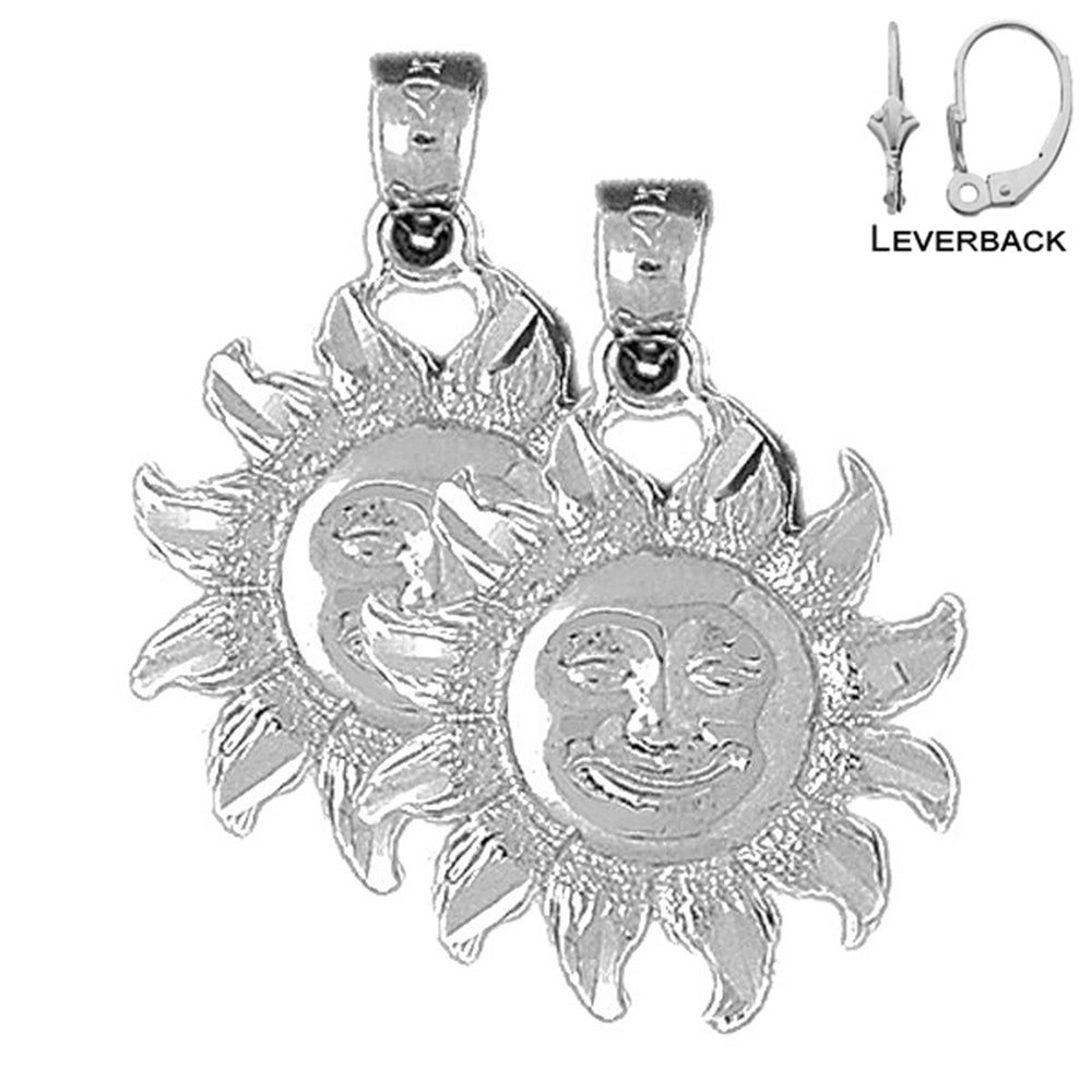 Sterling Silver 29mm Sun Earrings (White or Yellow Gold Plated)