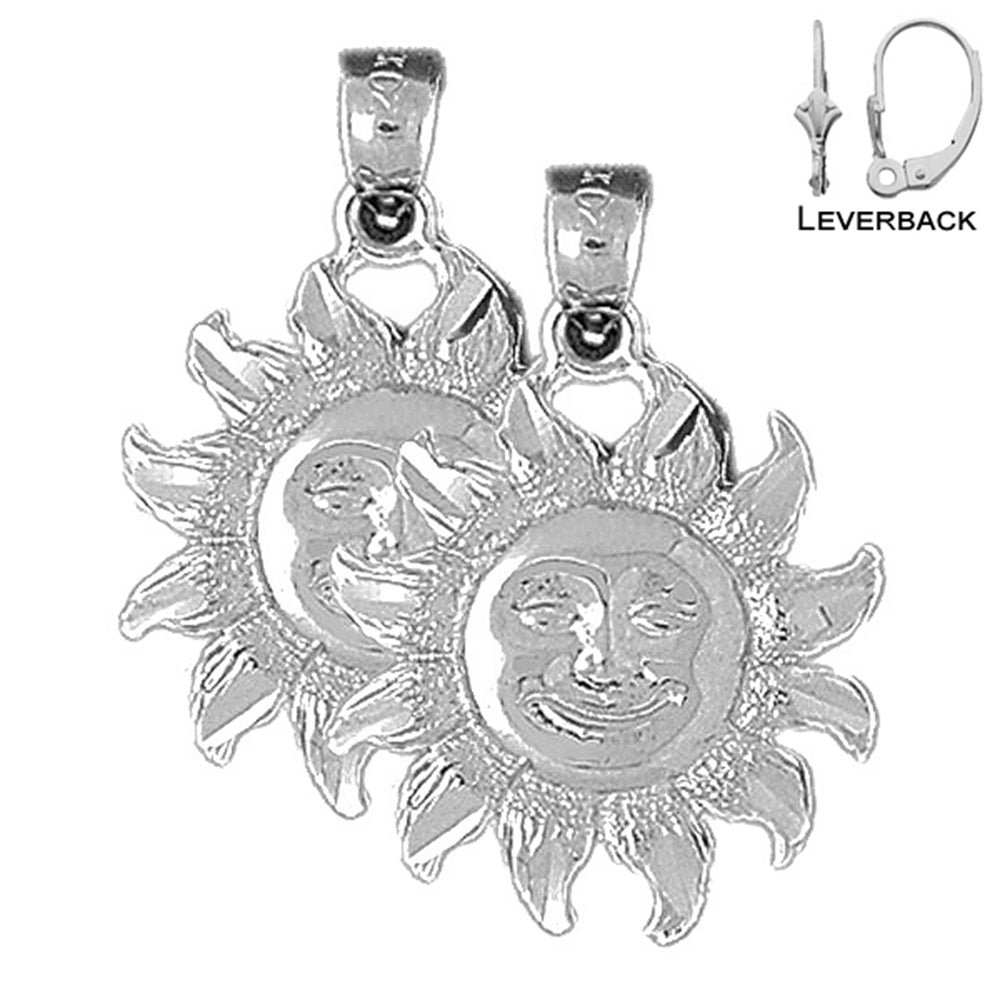 Pendientes de sol de plata de ley de 29 mm (chapados en oro blanco o amarillo)