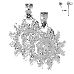 Sterling Silver 29mm Sun Earrings (White or Yellow Gold Plated)