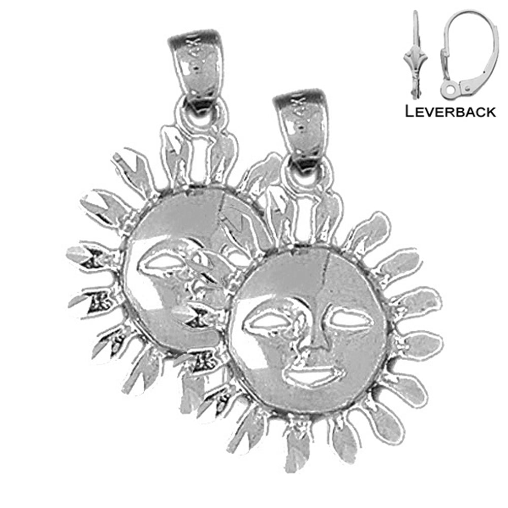 Pendientes de sol de plata de ley de 26 mm (chapados en oro blanco o amarillo)