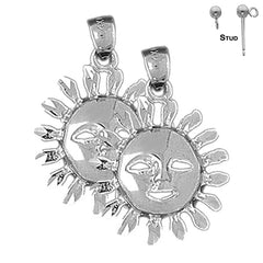 Pendientes de sol de plata de ley de 26 mm (chapados en oro blanco o amarillo)