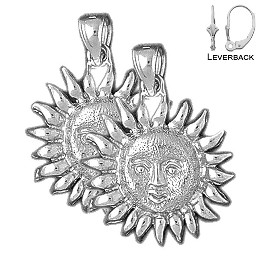 Sterling Silver 26mm Sun Earrings (White or Yellow Gold Plated)