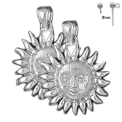 Pendientes de sol de plata de ley de 26 mm (chapados en oro blanco o amarillo)