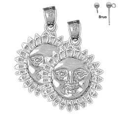 Sterling Silver 24mm Sun Earrings (White or Yellow Gold Plated)