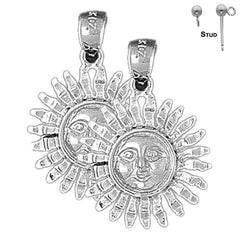 Sterling Silver 26mm Sun Earrings (White or Yellow Gold Plated)