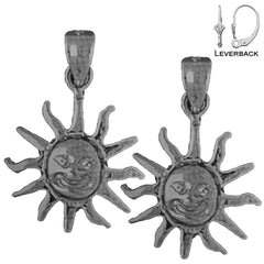 Pendientes de sol de plata de ley de 21 mm (chapados en oro blanco o amarillo)