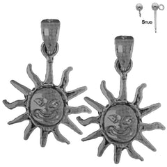 Pendientes de sol de plata de ley de 21 mm (chapados en oro blanco o amarillo)