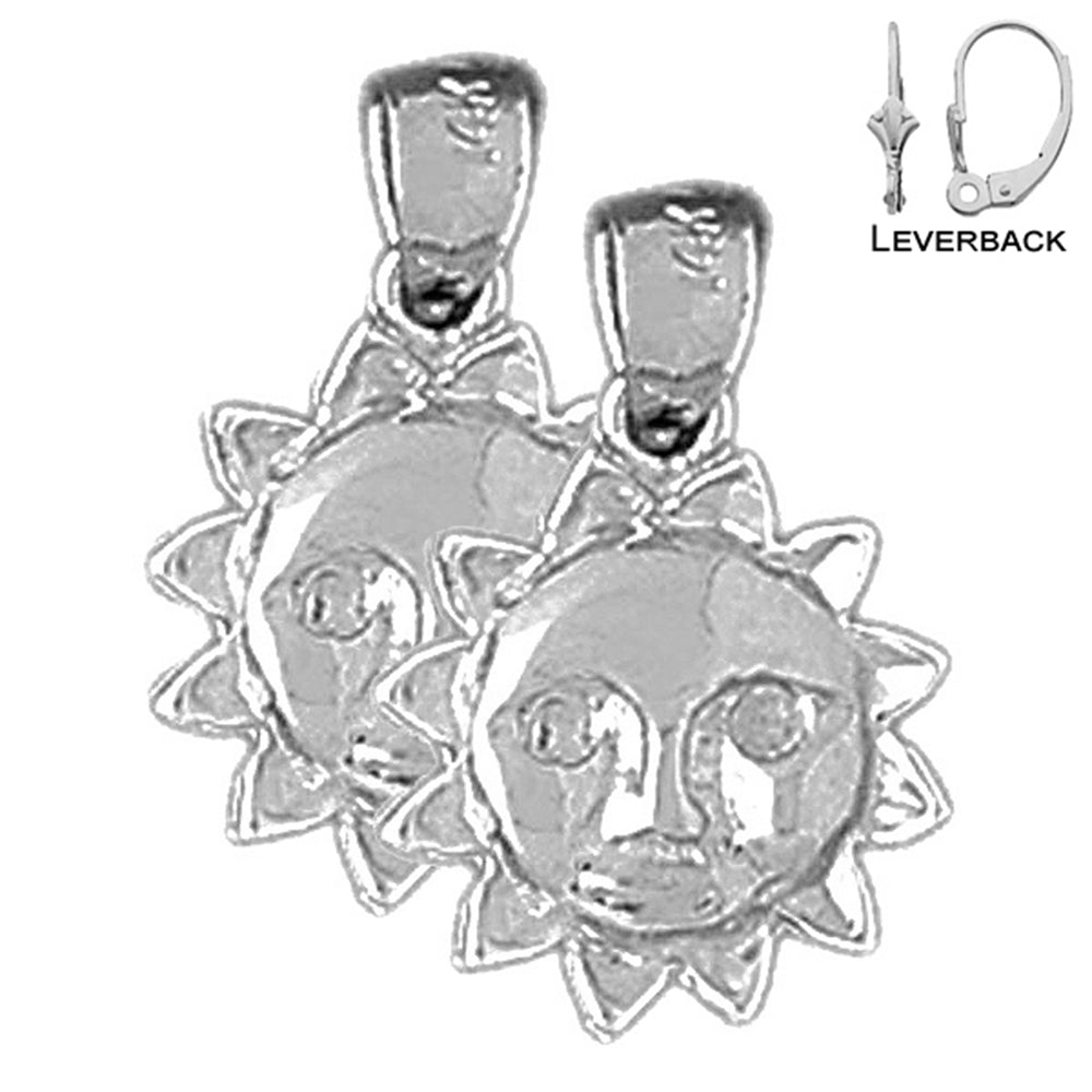 Sterling Silver 18mm Sun Earrings (White or Yellow Gold Plated)