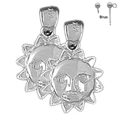 Pendientes de sol de plata de ley de 18 mm (chapados en oro blanco o amarillo)