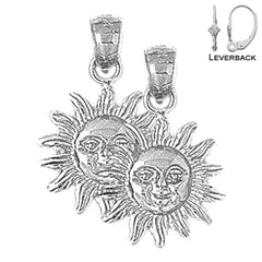 Pendientes de sol de plata de ley de 22 mm (chapados en oro blanco o amarillo)