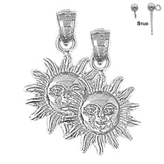 Pendientes de sol de plata de ley de 22 mm (chapados en oro blanco o amarillo)