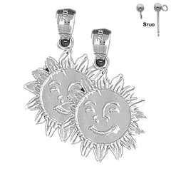 Pendientes de sol de plata de ley de 26 mm (chapados en oro blanco o amarillo)