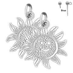 Pendientes de sol de plata de ley de 21 mm (chapados en oro blanco o amarillo)