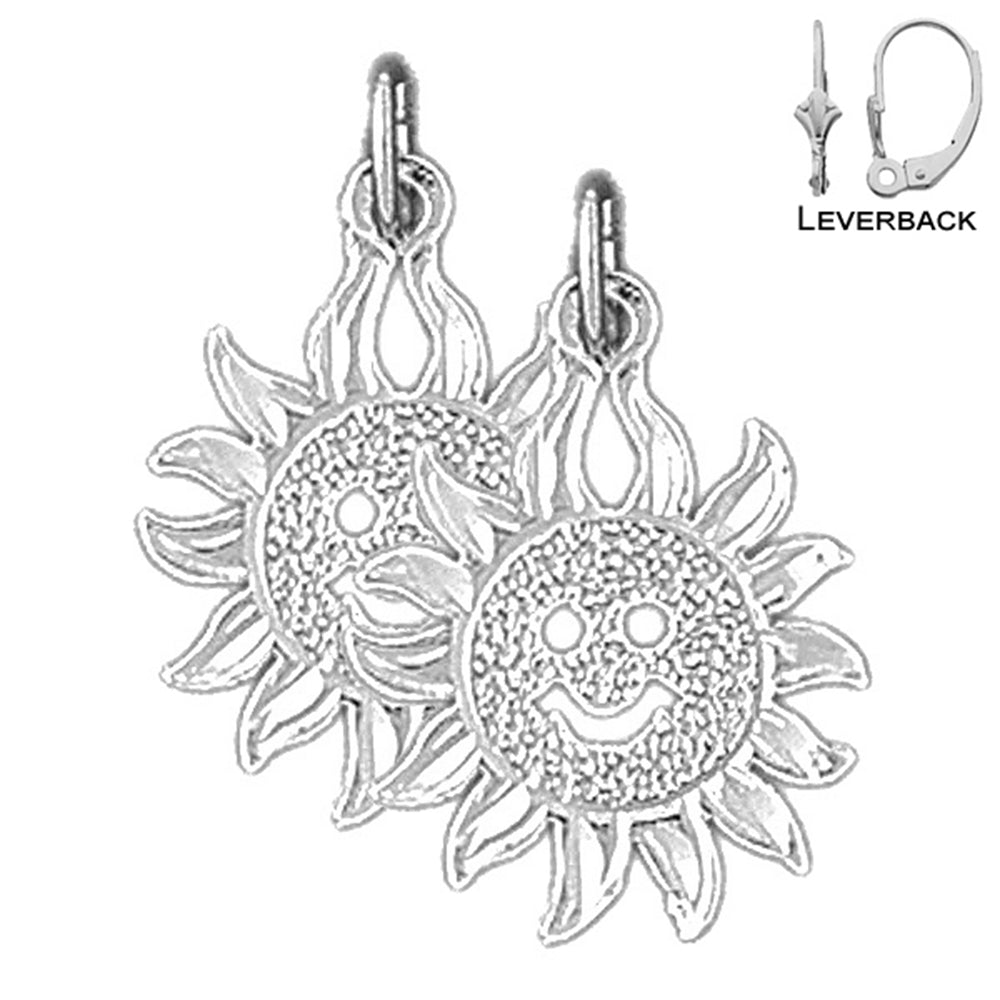 Sterling Silver 21mm Sun Earrings (White or Yellow Gold Plated)