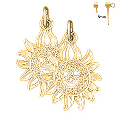 Sterling Silver 21mm Sun Earrings (White or Yellow Gold Plated)