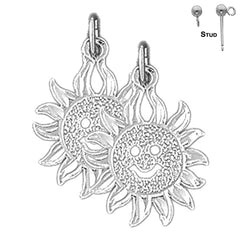 Pendientes de sol de plata de ley de 21 mm (chapados en oro blanco o amarillo)