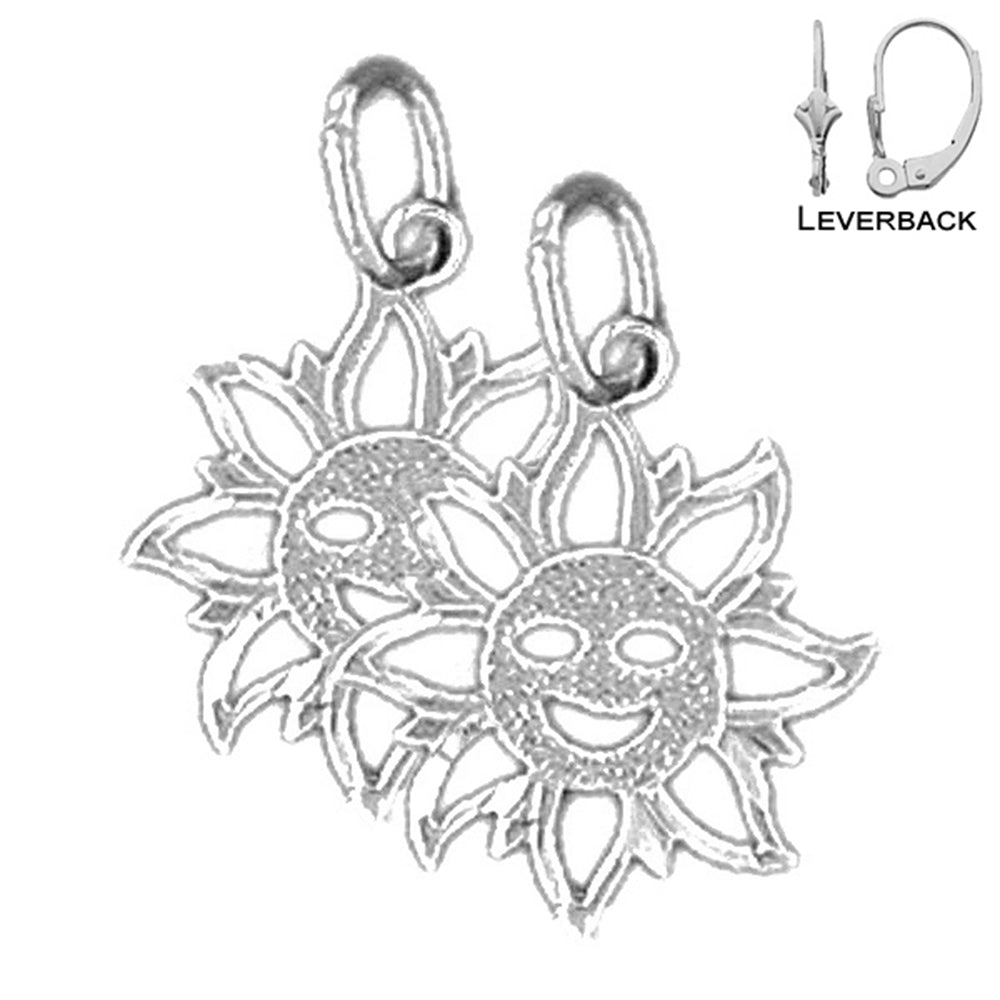 Sterling Silver 18mm Sun Earrings (White or Yellow Gold Plated)