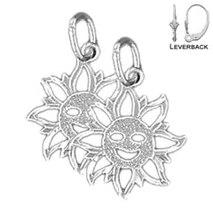 Sterling Silver 18mm Sun Earrings (White or Yellow Gold Plated)