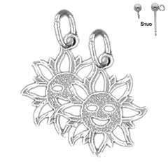 Pendientes de sol de plata de ley de 18 mm (chapados en oro blanco o amarillo)