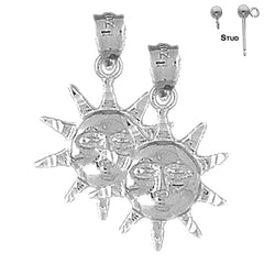 Pendientes de sol de plata de ley de 24 mm (chapados en oro blanco o amarillo)