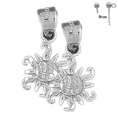 Sterling Silver 20mm Sun Earrings (White or Yellow Gold Plated)