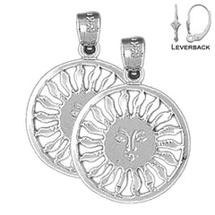 Sterling Silver 23mm Sun Earrings (White or Yellow Gold Plated)