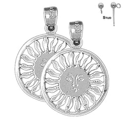 Sterling Silver 23mm Sun Earrings (White or Yellow Gold Plated)