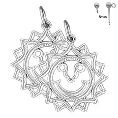 Sterling Silver 22mm Sun Earrings (White or Yellow Gold Plated)