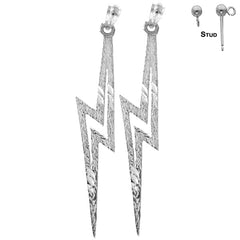 Sterling Silver 44mm Lightning Bolt Earrings (White or Yellow Gold Plated)