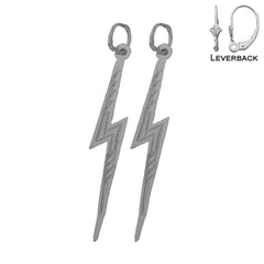 Sterling Silver 37mm Lightning Bolt Earrings (White or Yellow Gold Plated)