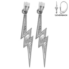 Sterling Silver 31mm Lightning Bolt Earrings (White or Yellow Gold Plated)