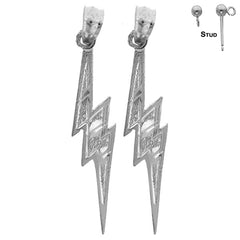 Sterling Silver 31mm Lightning Bolt Earrings (White or Yellow Gold Plated)