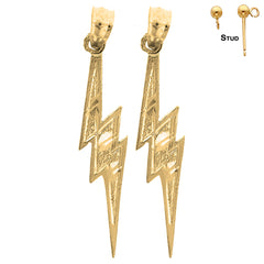 Sterling Silver 31mm Lightning Bolt Earrings (White or Yellow Gold Plated)