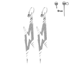 Sterling Silver 29mm Lightning Bolt Earrings (White or Yellow Gold Plated)