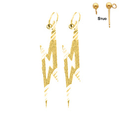 Sterling Silver 29mm Lightning Bolt Earrings (White or Yellow Gold Plated)