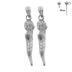 Pendientes de cuerno italiano macizo de plata de ley de 31 mm (chapados en oro blanco o amarillo)