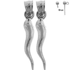 Pendientes de cuerno italiano macizo de plata de ley de 24 mm (chapados en oro blanco o amarillo)